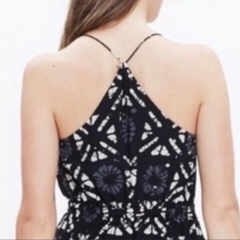 Madewell 100% silk Starview Batik Grid black gray cream mini dress w pockets - Picture 4 of 16